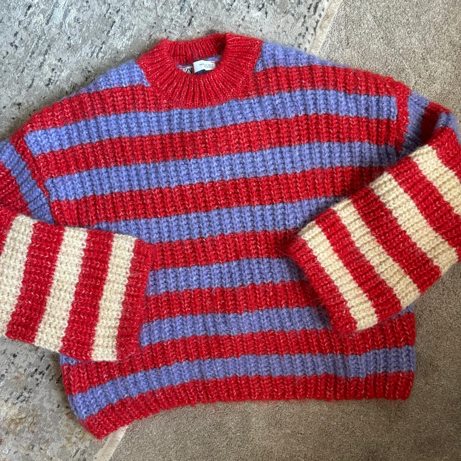 ZARA  Chunky Knit Striped Crewneck Sweater - Image 2