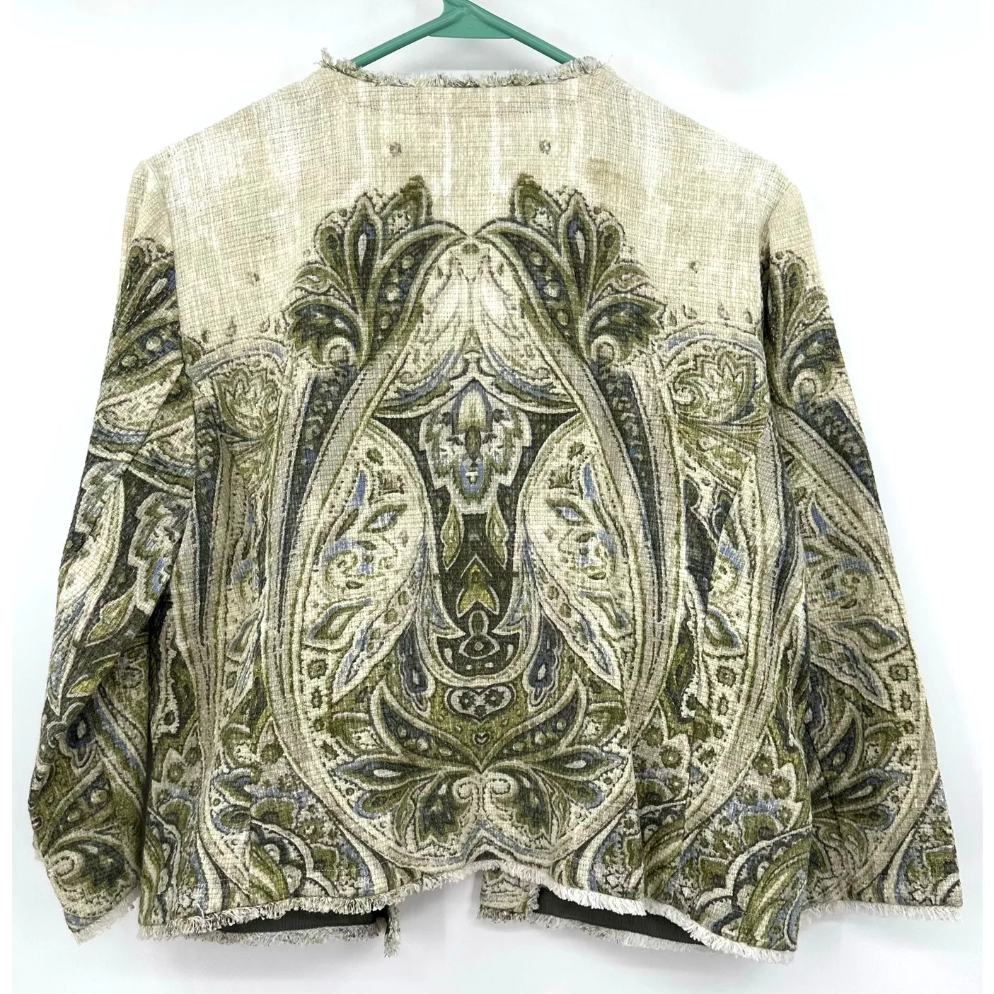 Chico´s Size 1 Medium Lightweight‎ Jacket Beige Paisley Design 100% Cotton Gems - Image 2