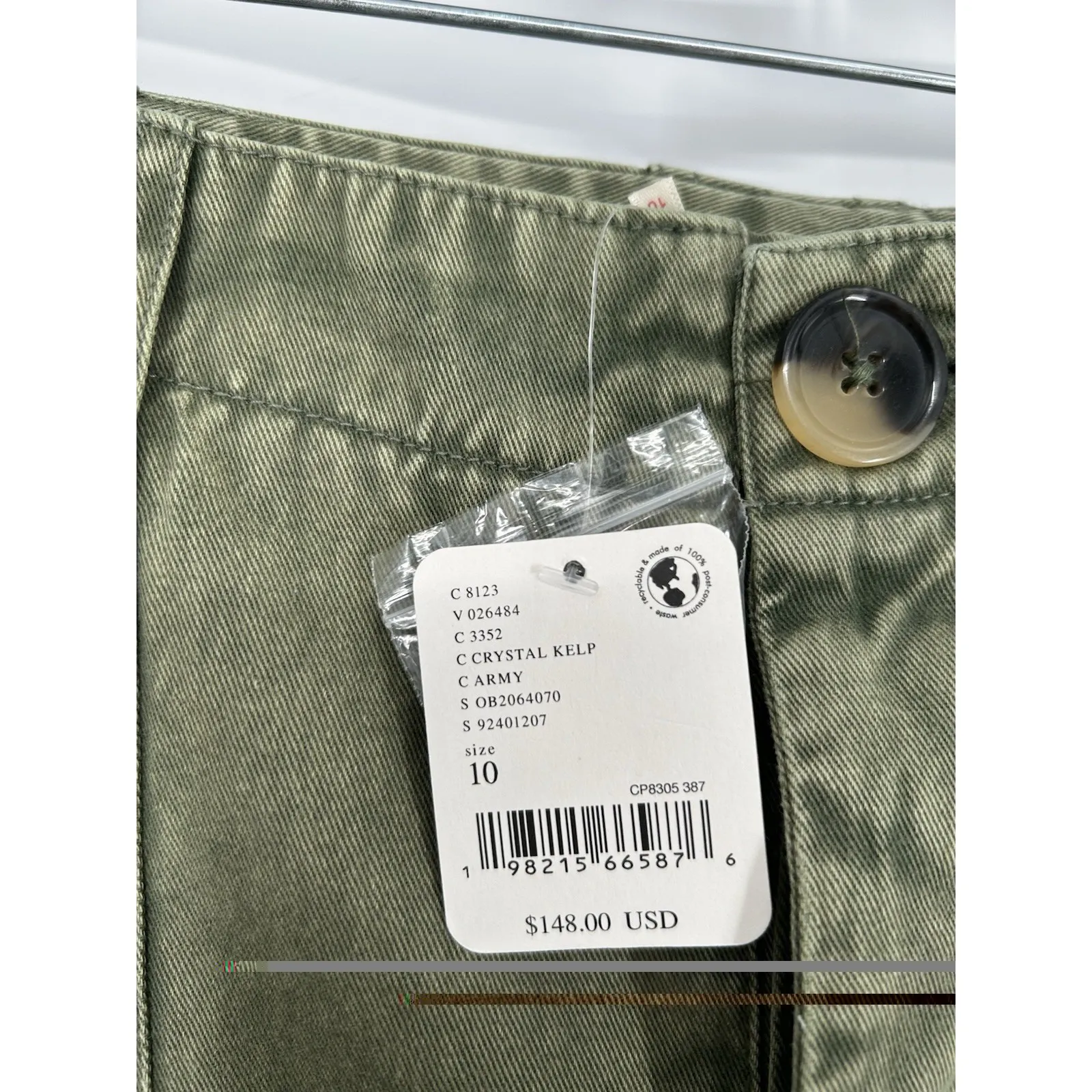 Free People Super Baggy Wide Leg Flare Flared Chino Pants Army Green Size 10 - Image 3