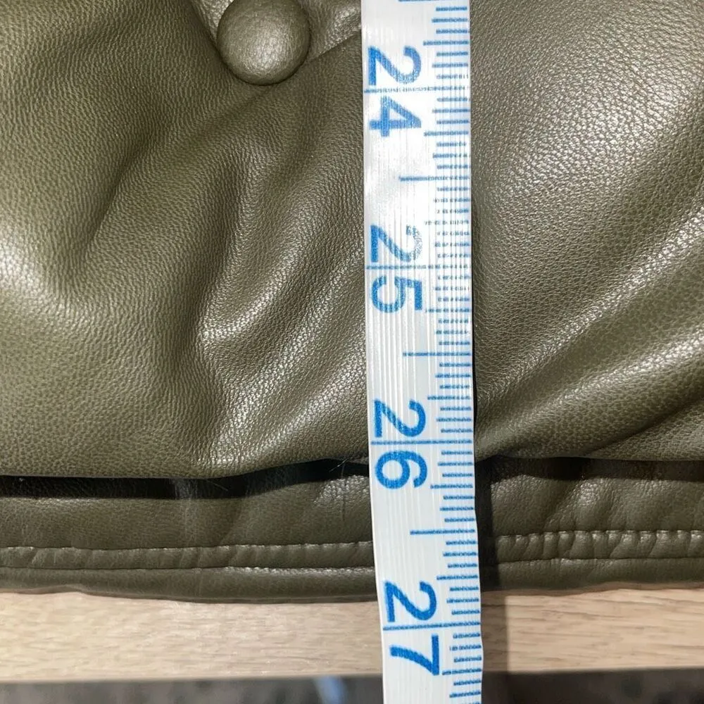 Avec Les Filles Faux-Leather Puffer Jacket Coat Size Small Olive Green Snap Clos - Image 8