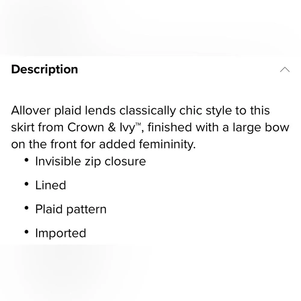 Crown & Ivy size 10 plaid skirt with bow side hidden zip closure lined pockets - Image 11