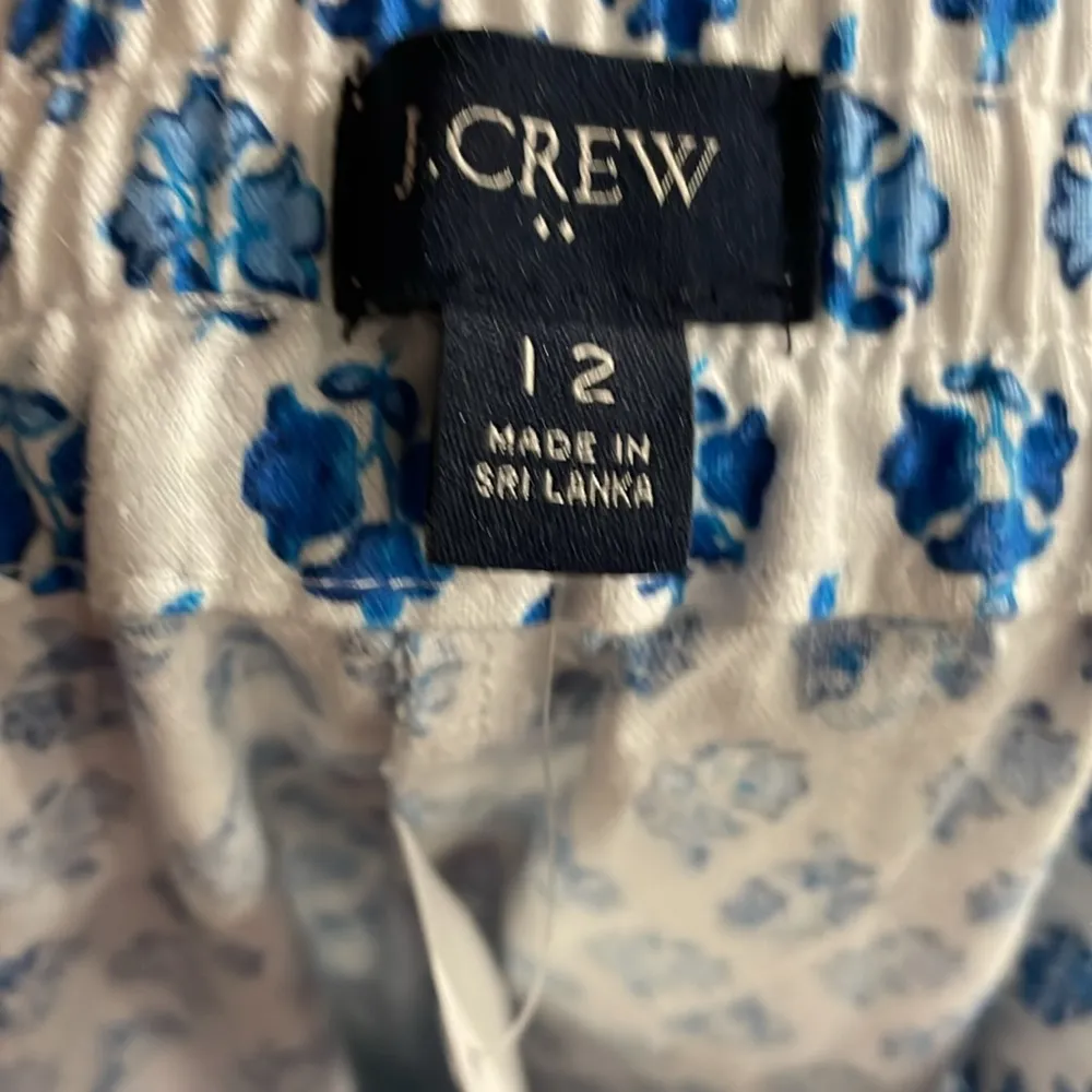 J. Crew Linen Cotton Drawstring Block print easy pants Malibu blue & white NEW - Image 7