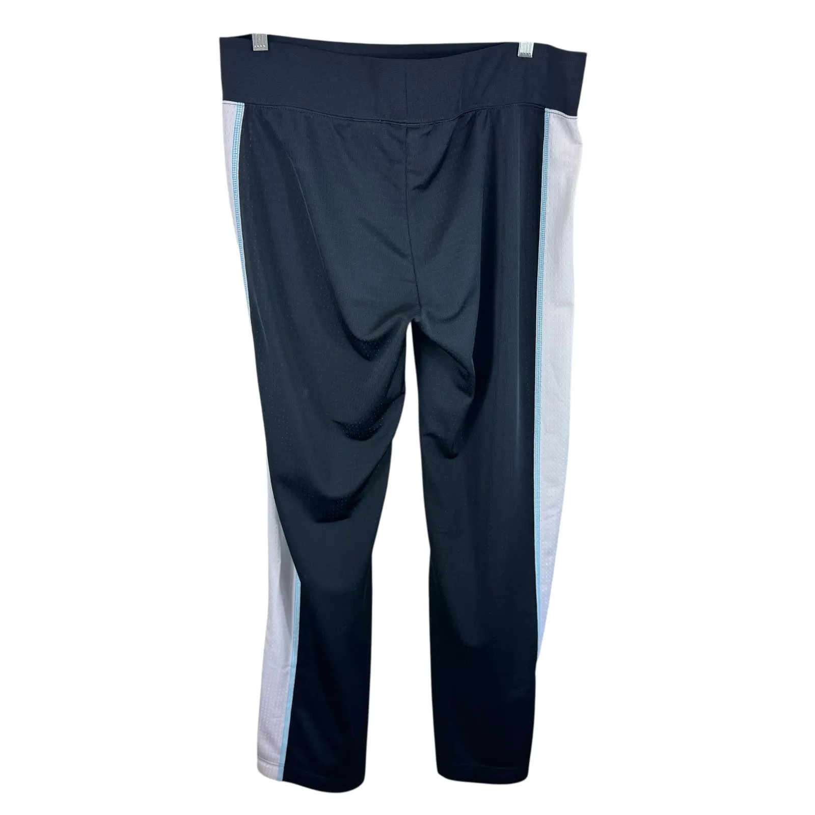Nike Mesh Black White Blue Stripe Straight Leg Drawstring Athletic Pants‎ Size L - Image 2