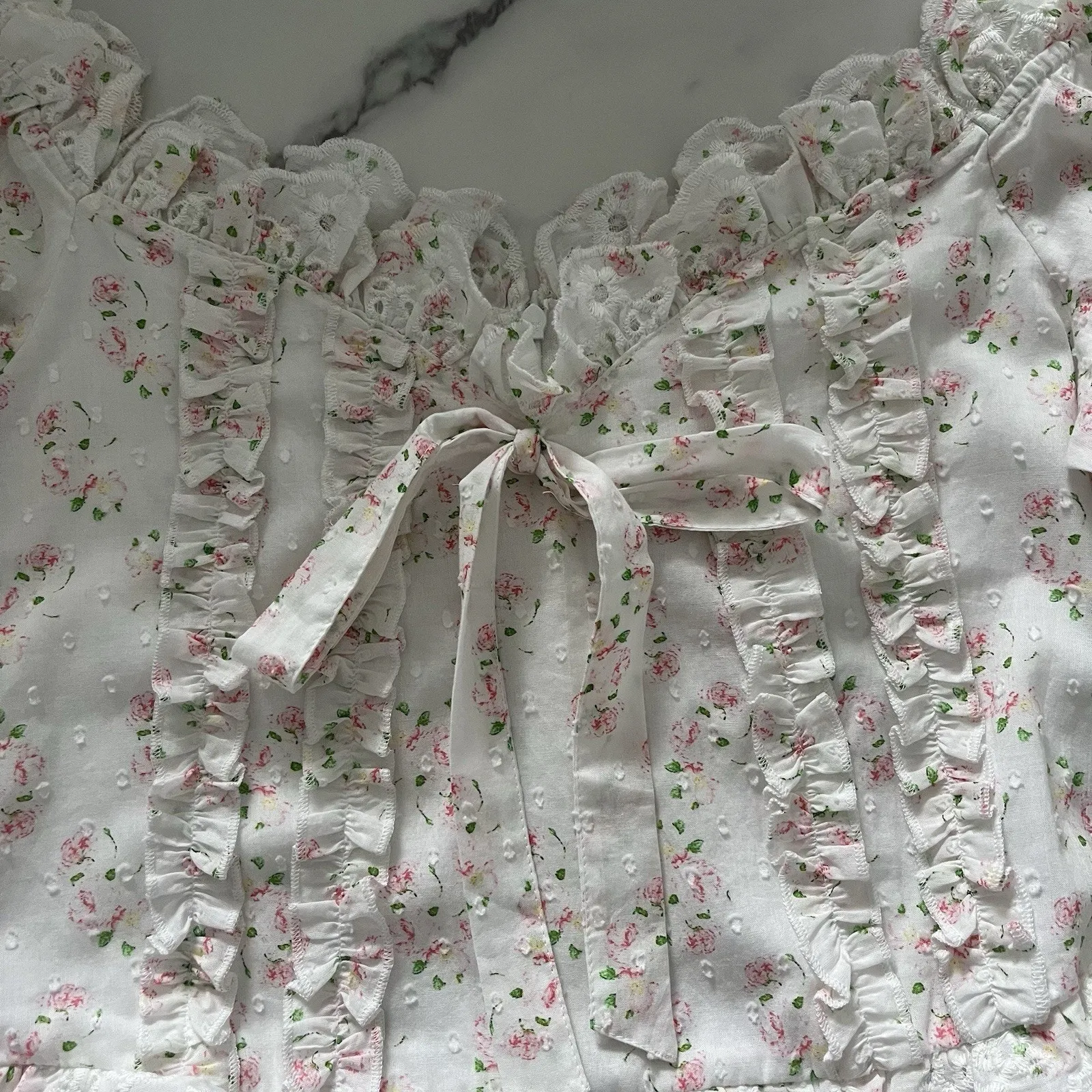 Amy JaneLondon Madelaine Mini dress Soft romantic ruffle praire cottage core S White - Image 6