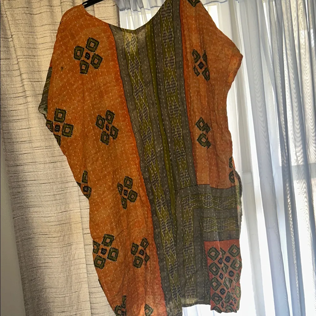 Kantha Bae Orange and Green Patterned kimono Size XL - Image 4
