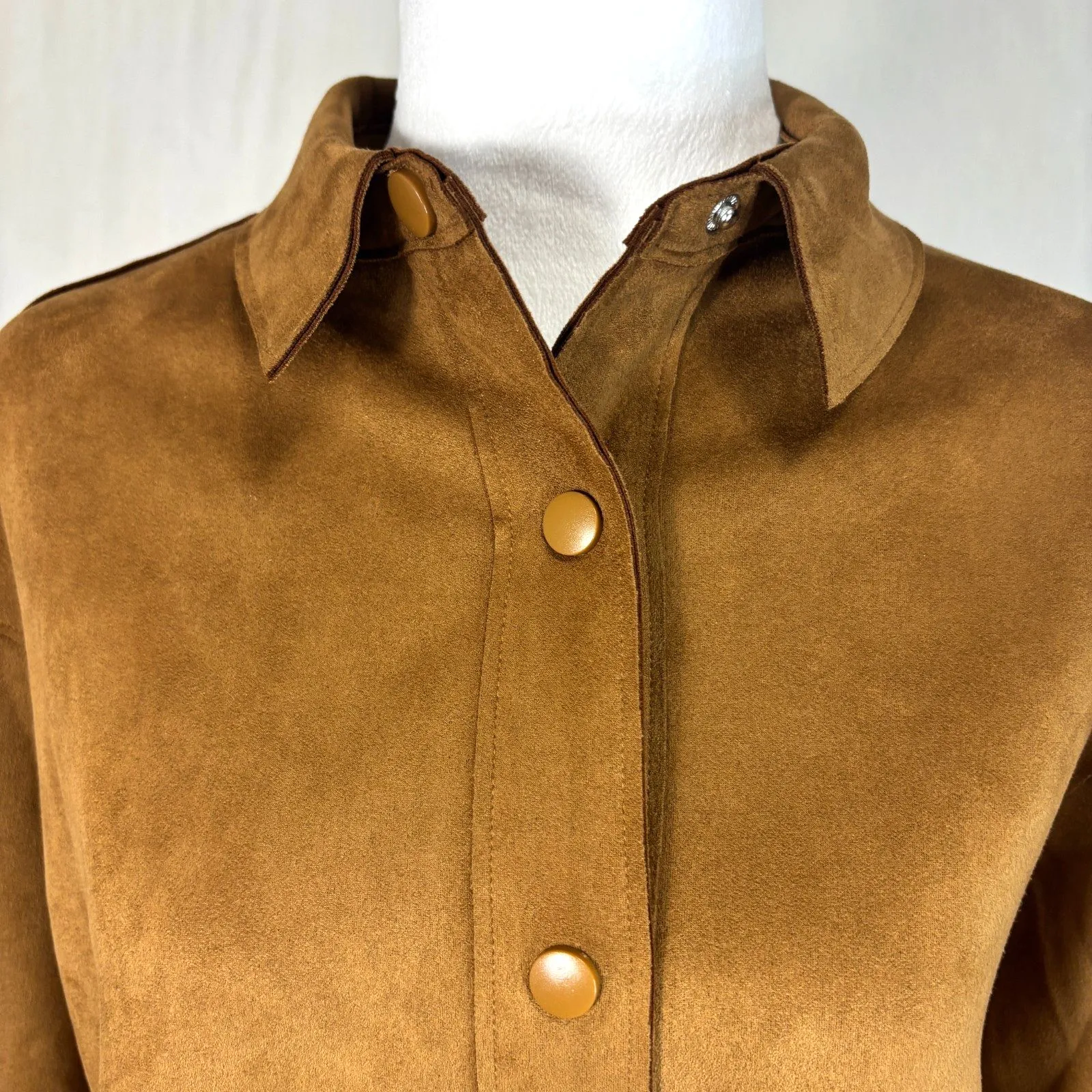 Well Worn Shacket Womens S Brown Faux Suede Snap Buttons Chic Casual Minimalist - Image 4