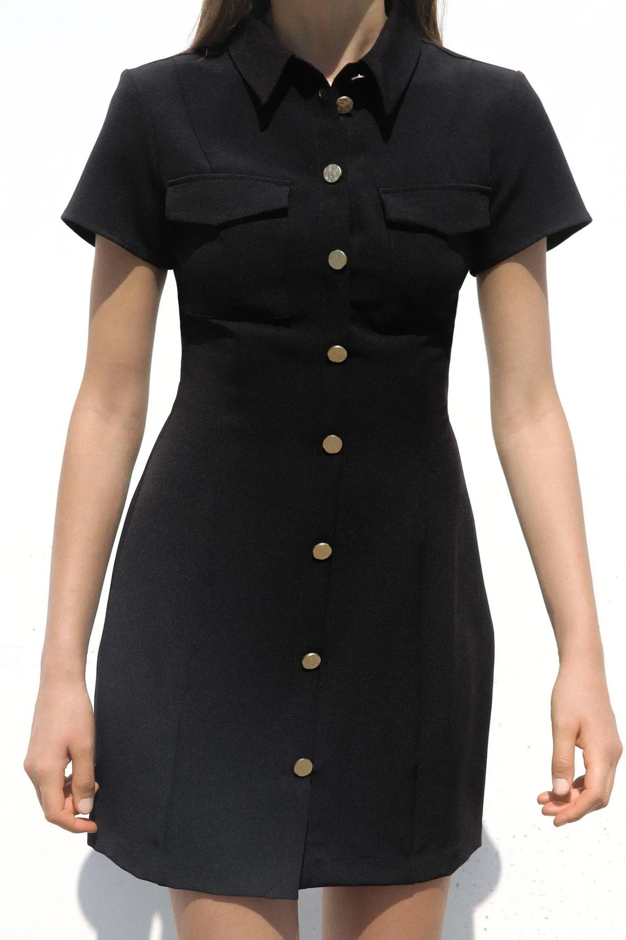 Zara dress Elegant Black Button-Down collared business office casual Dress - Image 11