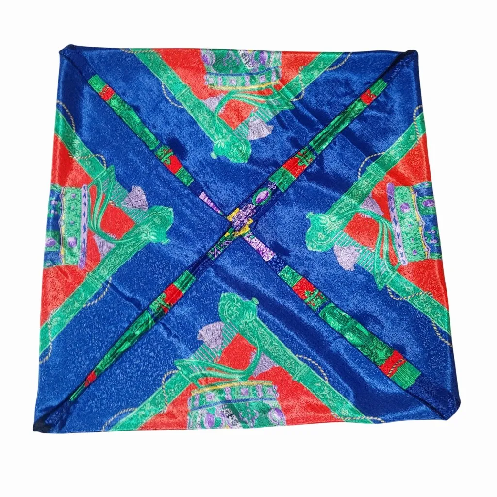 Royal Crown Crest Print Square Scarf Vintage Aroque Equestrian Shields Chains Red - Image 4