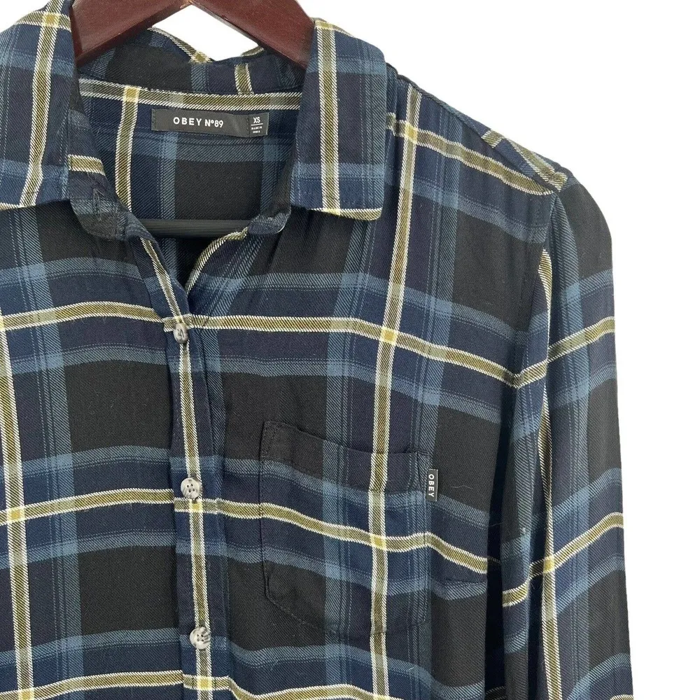 Obey Plaid Button Front Lightweight Long Sleeve Size XS - Image 2