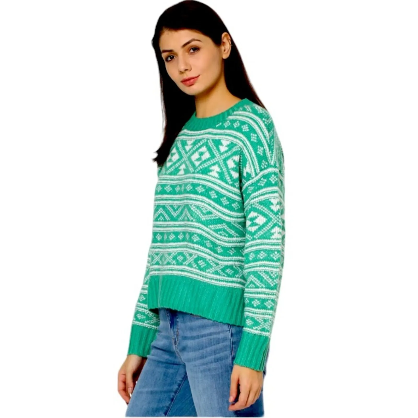 American Eagle Green Fair Isle Snowdrift Sweater Crewneck Large Holiday Sweater - Image 3