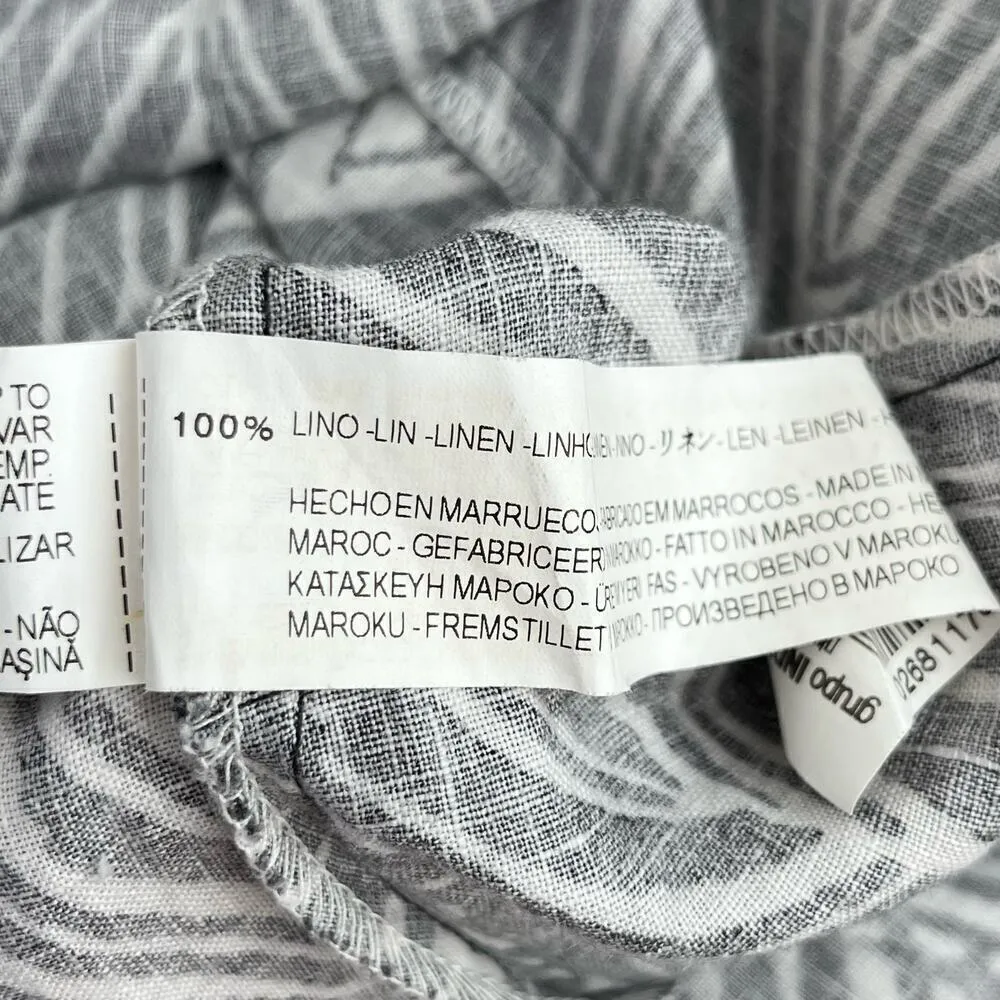 Zara 100% Linen Zebra Print Mini Shirt Dress Short Sleeves Black‎ White, Size XS - Image 10