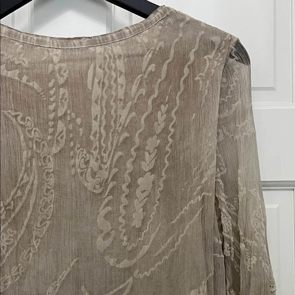 Scandal Dusty Brown Silk Blouse with Mother of Pearl Button Detail - Image 10