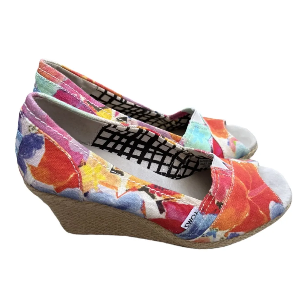 Toms Womens Calypso Corbel Classic Pump Wedge Heels Shoes Multicolor Floral 8W - Image 5