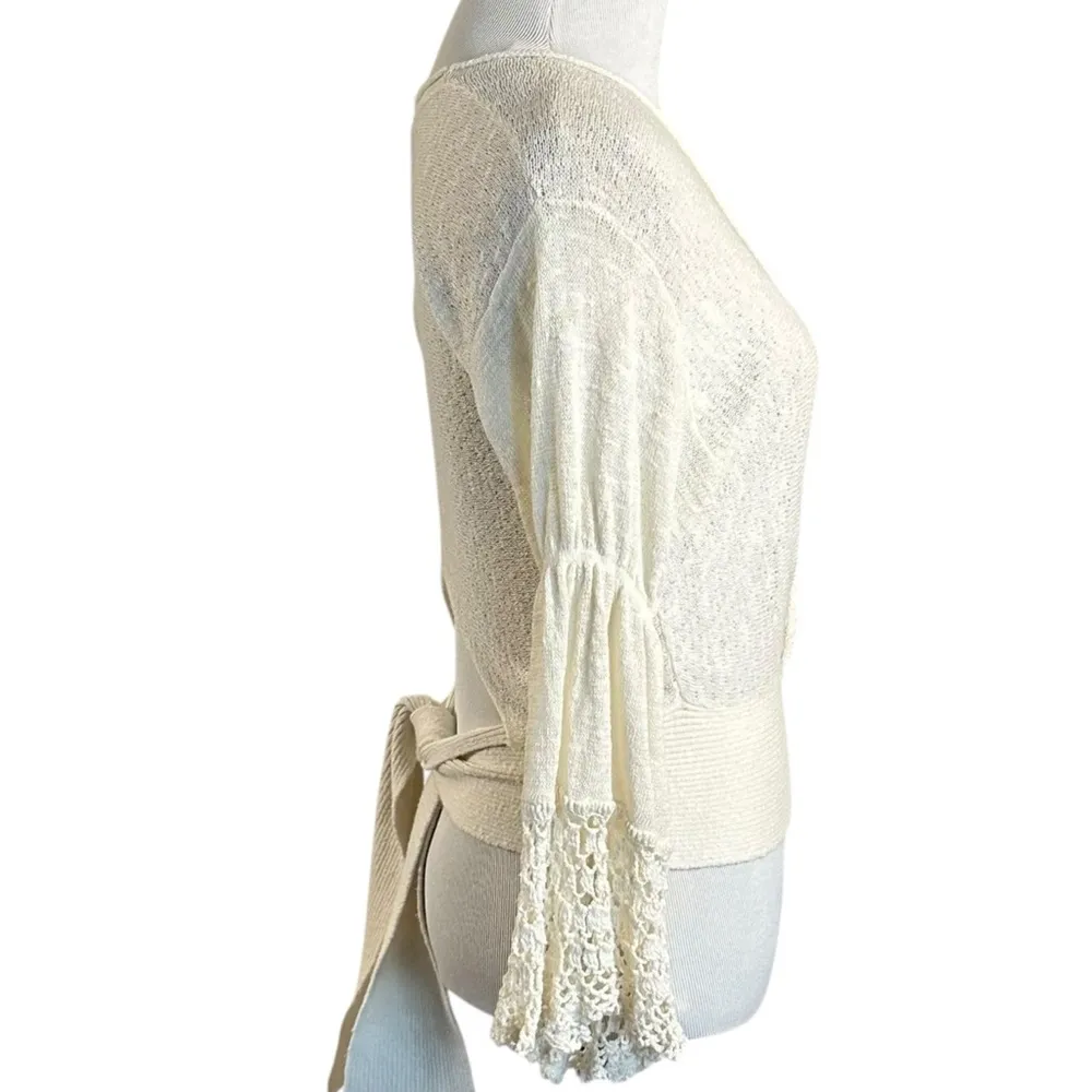 Free People Crochet Bohemian Ethereal Moonlight Crop Retro 70s Wrap Top Small - Image 10