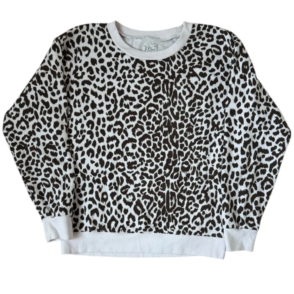 J.Crew Vintage Fleece Leopard Crewneck Pullover Sweatshirt Size Medium EUC - Image 2