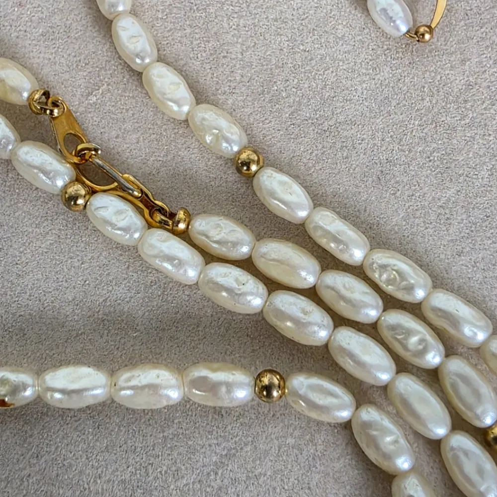 Vintage Freshwater Rice Pearl Necklace and Earrings Pat 537965 Gold - Image 11