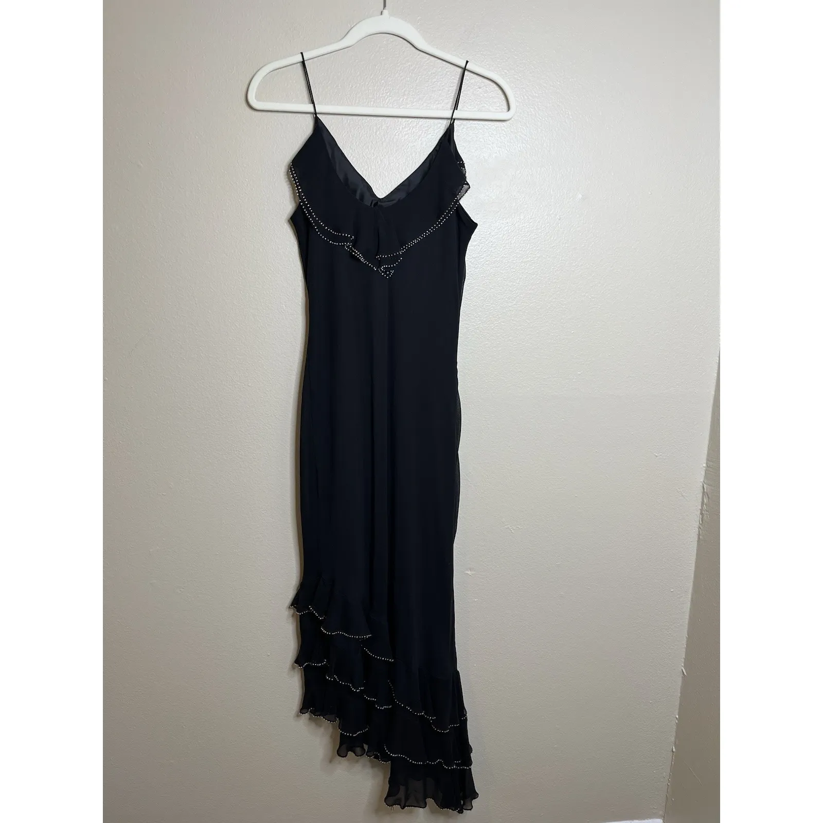 VTG Y2K Mixit Silk Dress Fairy Whimisgoth Spaghetti Event Embroidered Floral 6 - Image 7