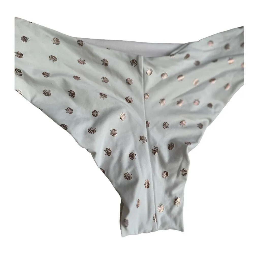 Womens extra small white cheeky bikini bottom rose gold seashell pattern​ Size XS - Image 2