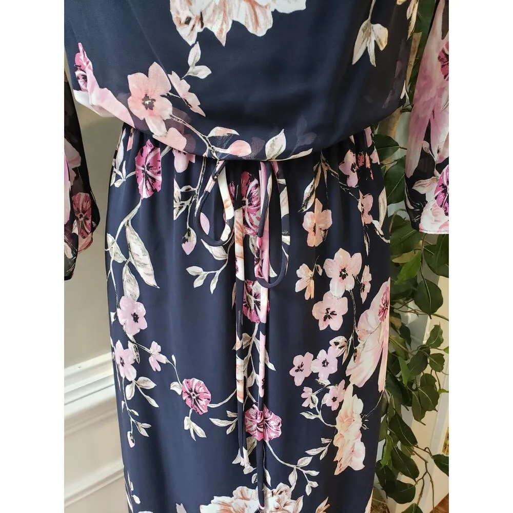 Eliza J Long Maxi Dress Women 4 Blue Floral Off Shoulder Neck Bell Sleeve Ruffle - Image 5