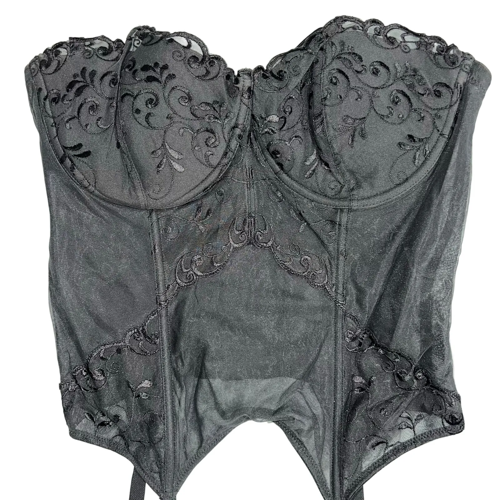 Y2K Vintage Victorias Secret Womens Corset Bustier Garters Sheer Lace Black 36D - Image 2