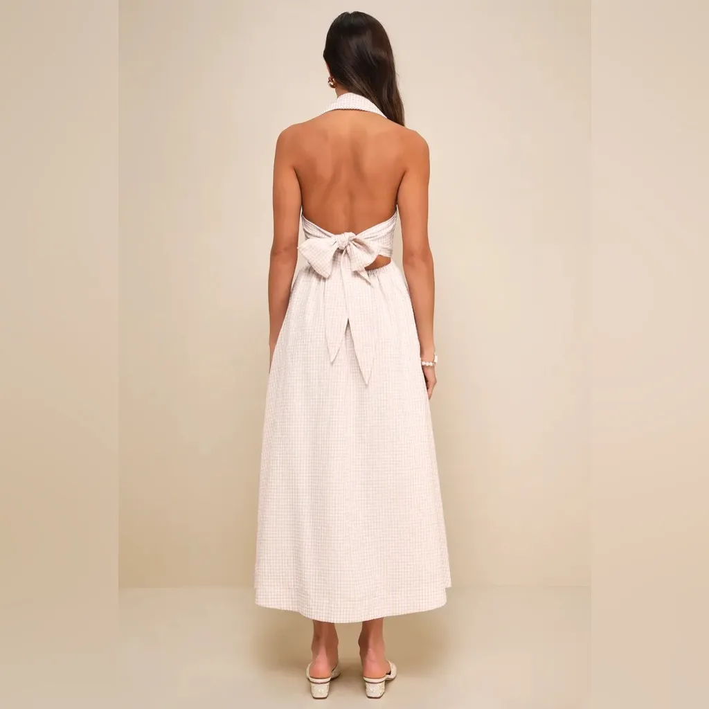 Exceedingly Charming Beige Gingham Tie - Image 2