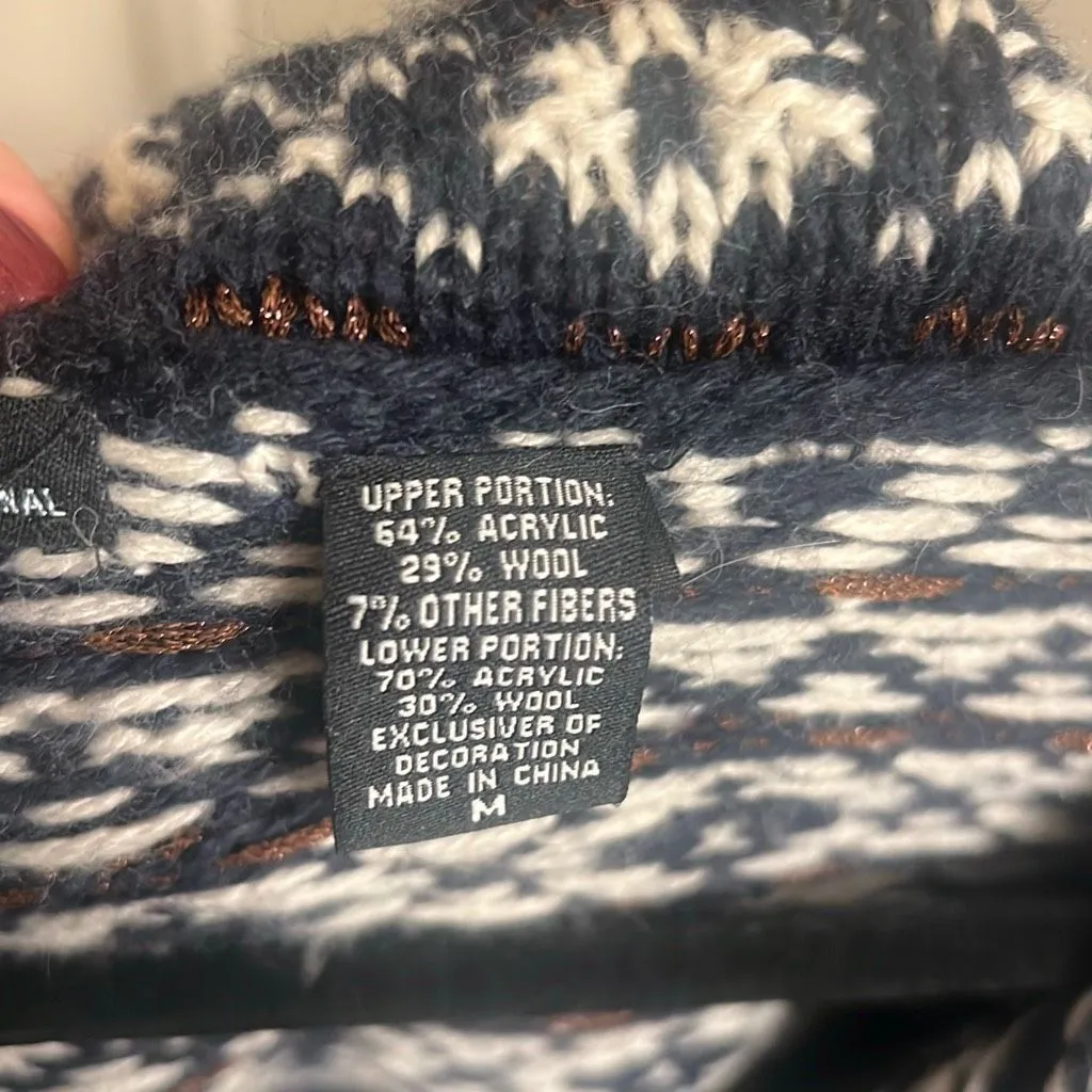 ✨Moda International Holiday Button Turtleneck Down Wool Blend Sz Med Cardigan✨ Blue - Image 6