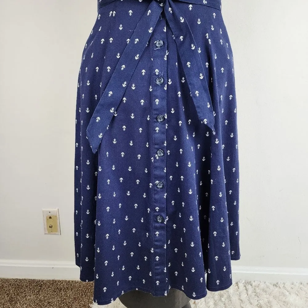 Chetta B Navy Blue Sleeveless Midi Fit & Flare Nautical Dress Pockets Size 6 - Image 14