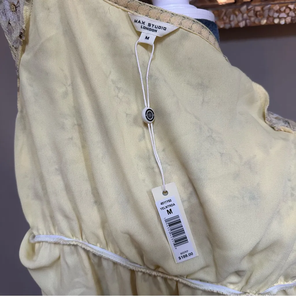 New Max Studio Maxi Dress V-Neck Floral Yellow Ruffle Trim Med Cottage Core - Image 6