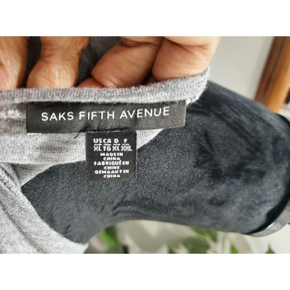 Saks Fifth Avenue Women Solid Gray Cotton Scoop Neck ShortSleeve Casual Shirt XL - Image 9