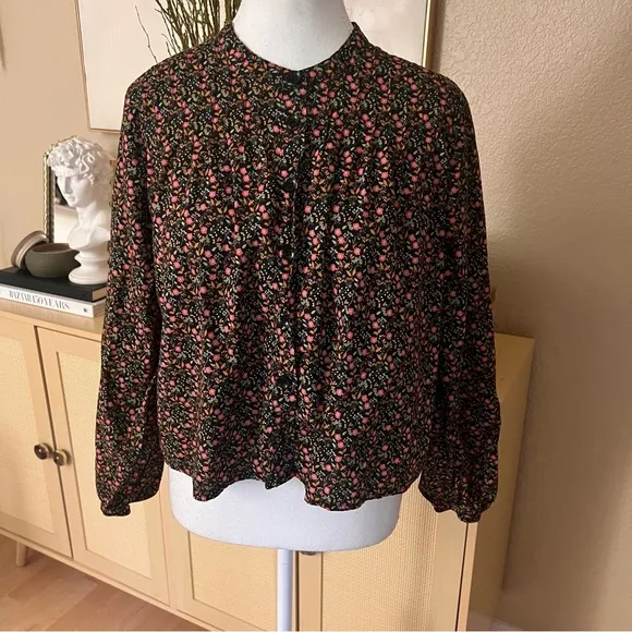 NATION LTD Paisley Pintuck Crop Button Front Blouse Shirt Pima Cotton Sz Small - Image 3