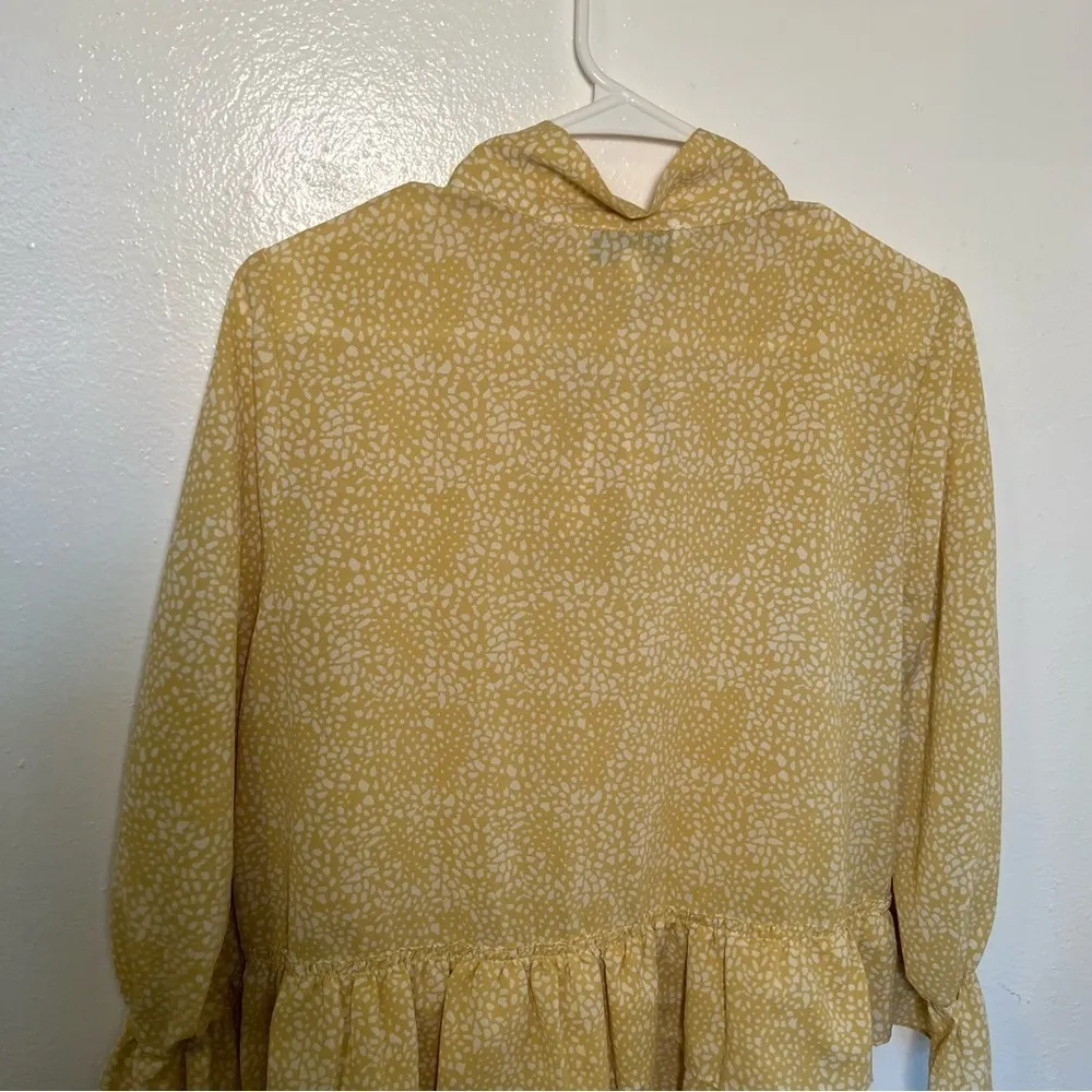 Pinch Ruffle Dress Yellow White Geometric Dots Size L - Image 10