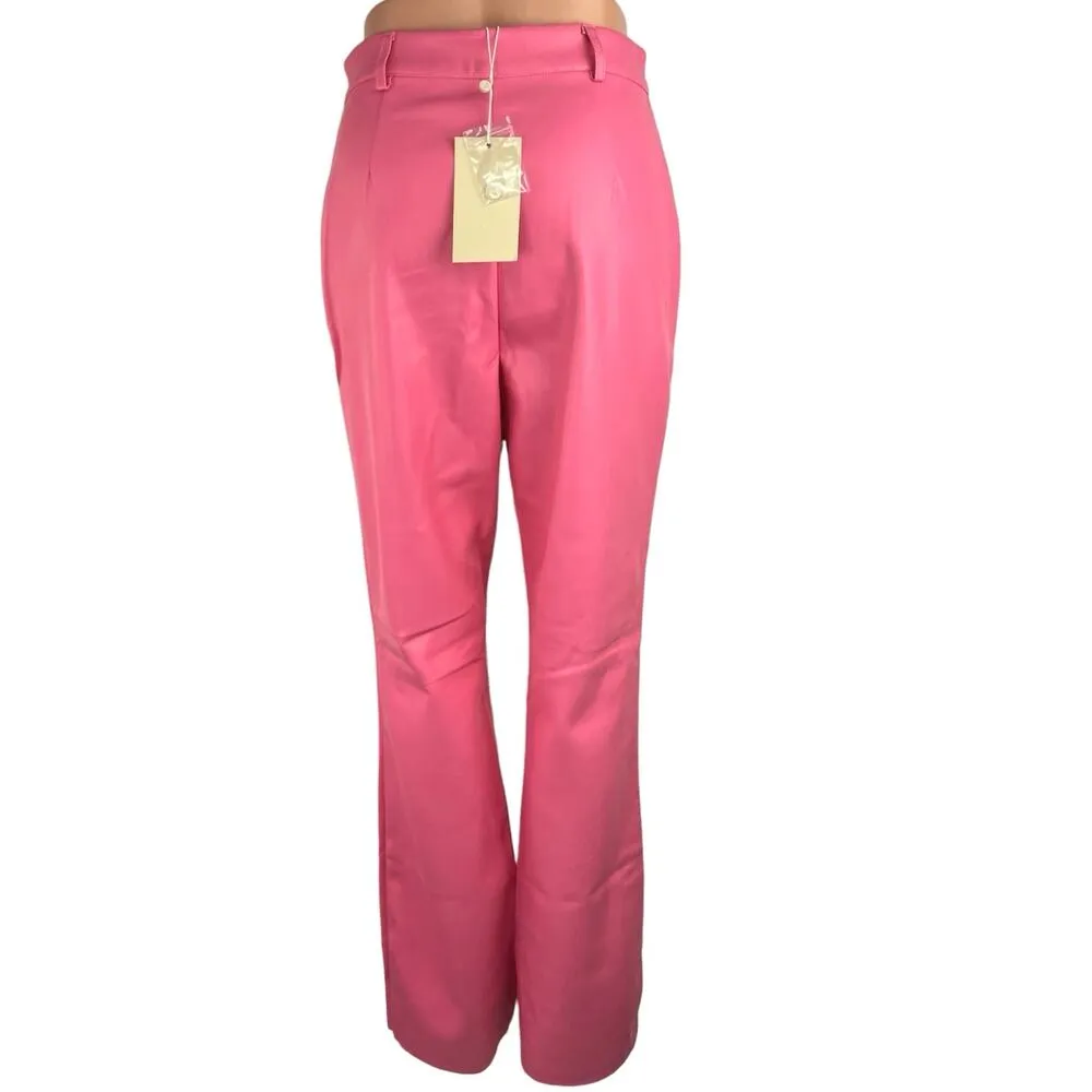 Meshki Women's Faux Leather Pink High Rise Tyra Straight Leg Regular Pants Sz M - Image 3