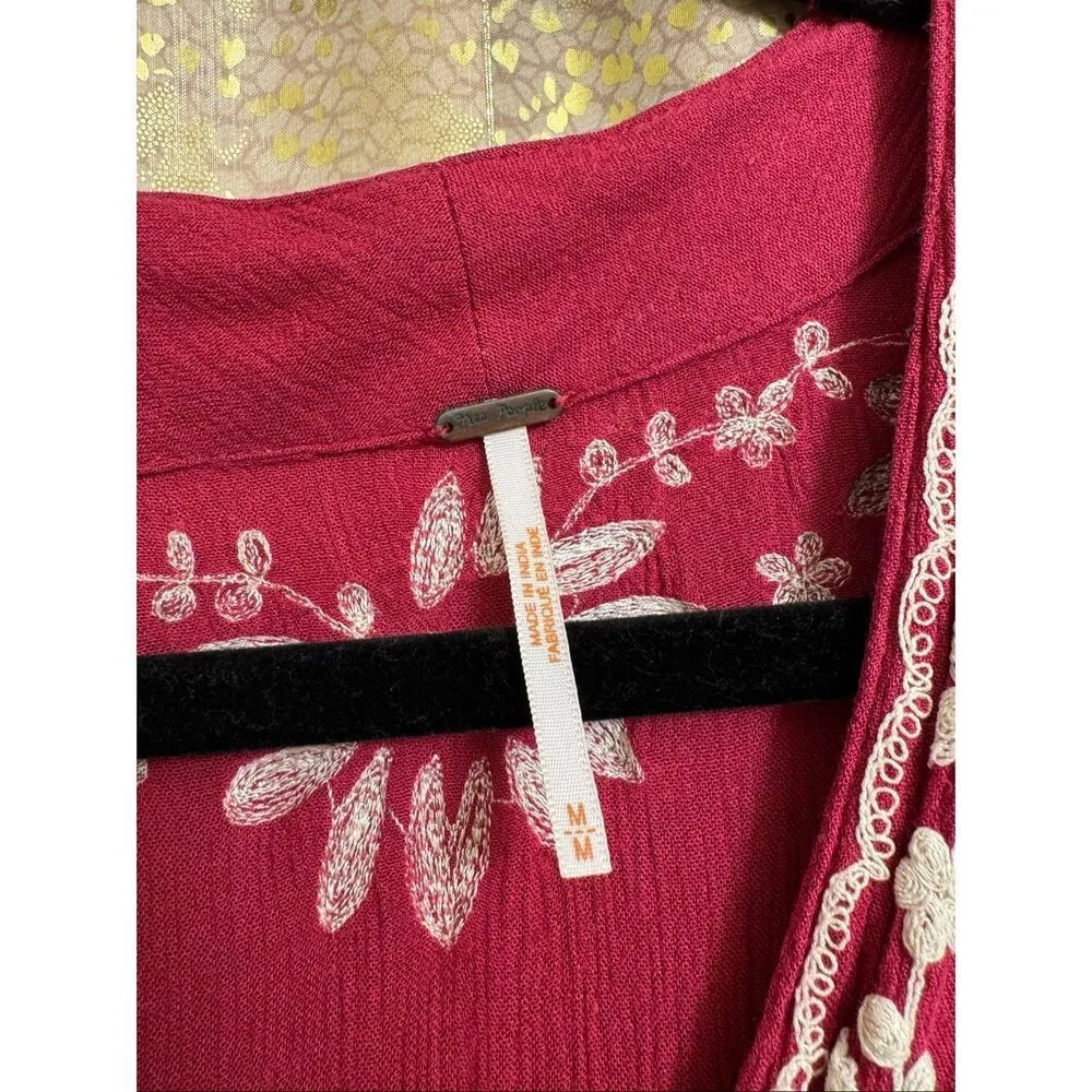 Free People Embroidered Fable Midi Dress Dolled Up Combo Dark Pink Medium - Image 3