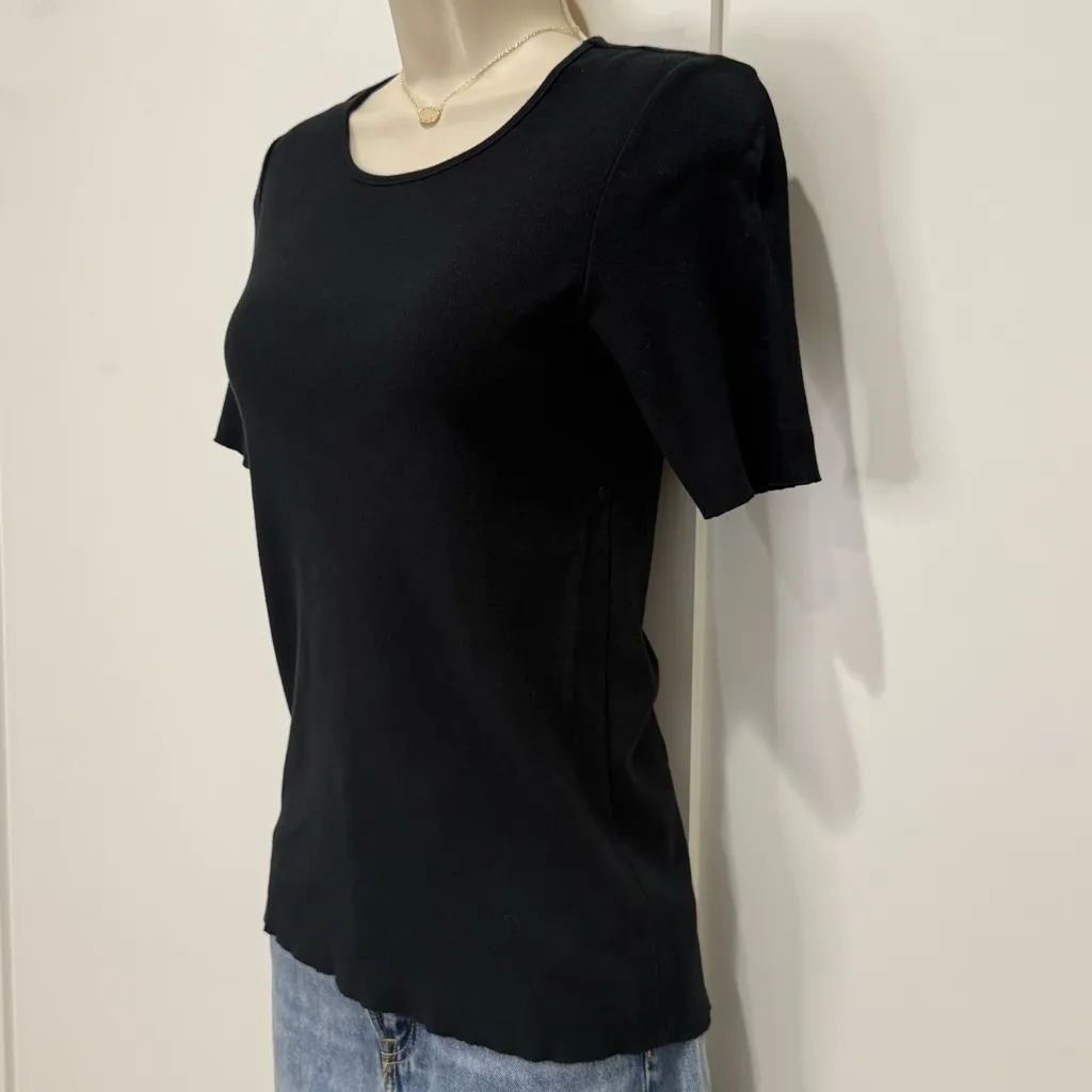 J Brand French Girl Tee Shirt Short Sleeve Black Size XS Raw Edge Minimal Chic - Image 8