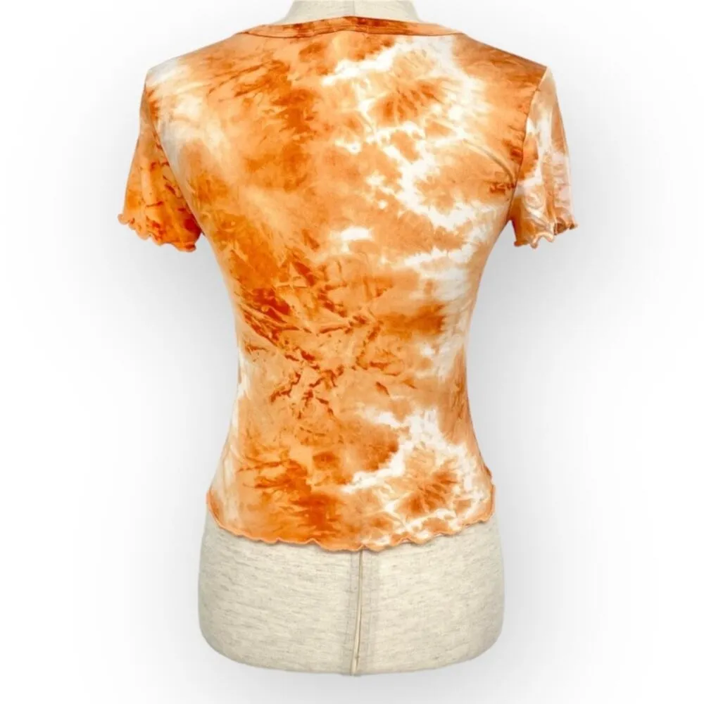 Abound NWT  Tie Dye Button Down Crop Top Rust Amber Size Medium Lettuce Hem - Image 4