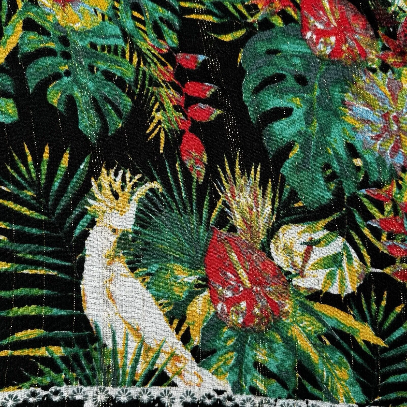 Nine West Kimono Women One Size White Black Green Botanical Cockatoo Boho Nature - Image 5