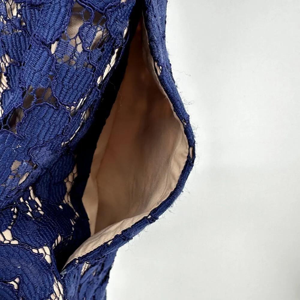 Aidan Mattox Dress Halter Floral Lace Pockets Cocktail Racerback Mini Blue 6 - Image 3