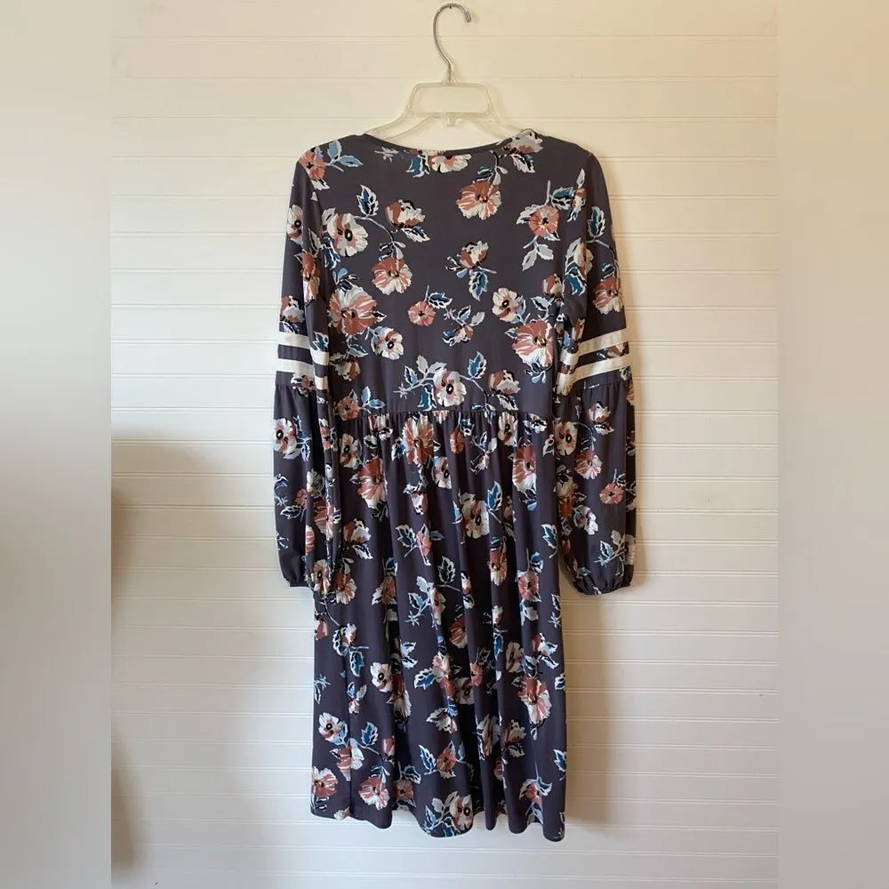 Orange Creek Dusty Blue Floral Long Sleeve Knee Length Modest Dress - Image 5