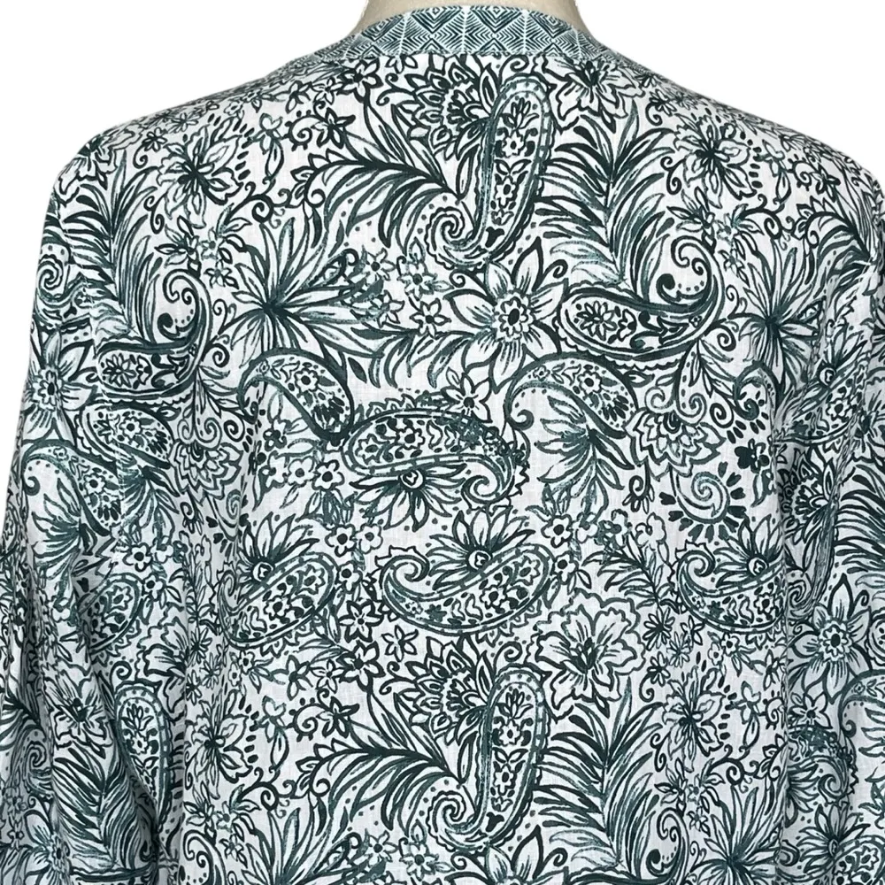 Sigrid Olsen 100% Linen Paisley Floral Tunic Top Women’s Size L 3/4 Sleeves - Image 5