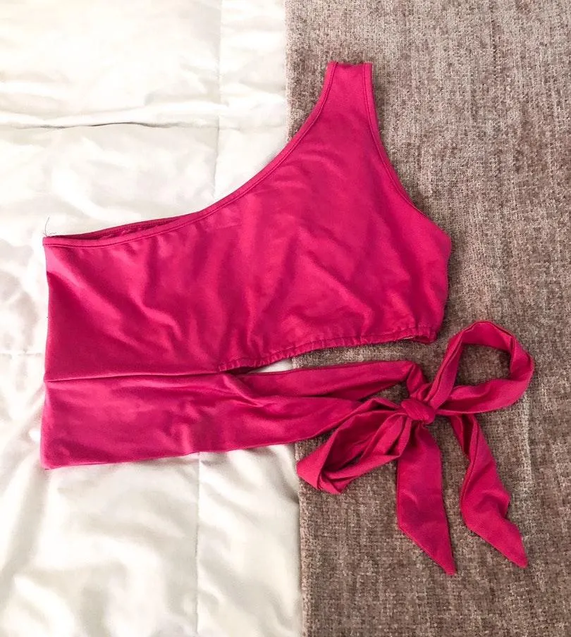 SheIn Pink Off The Shoulder Tie Top - Image 2