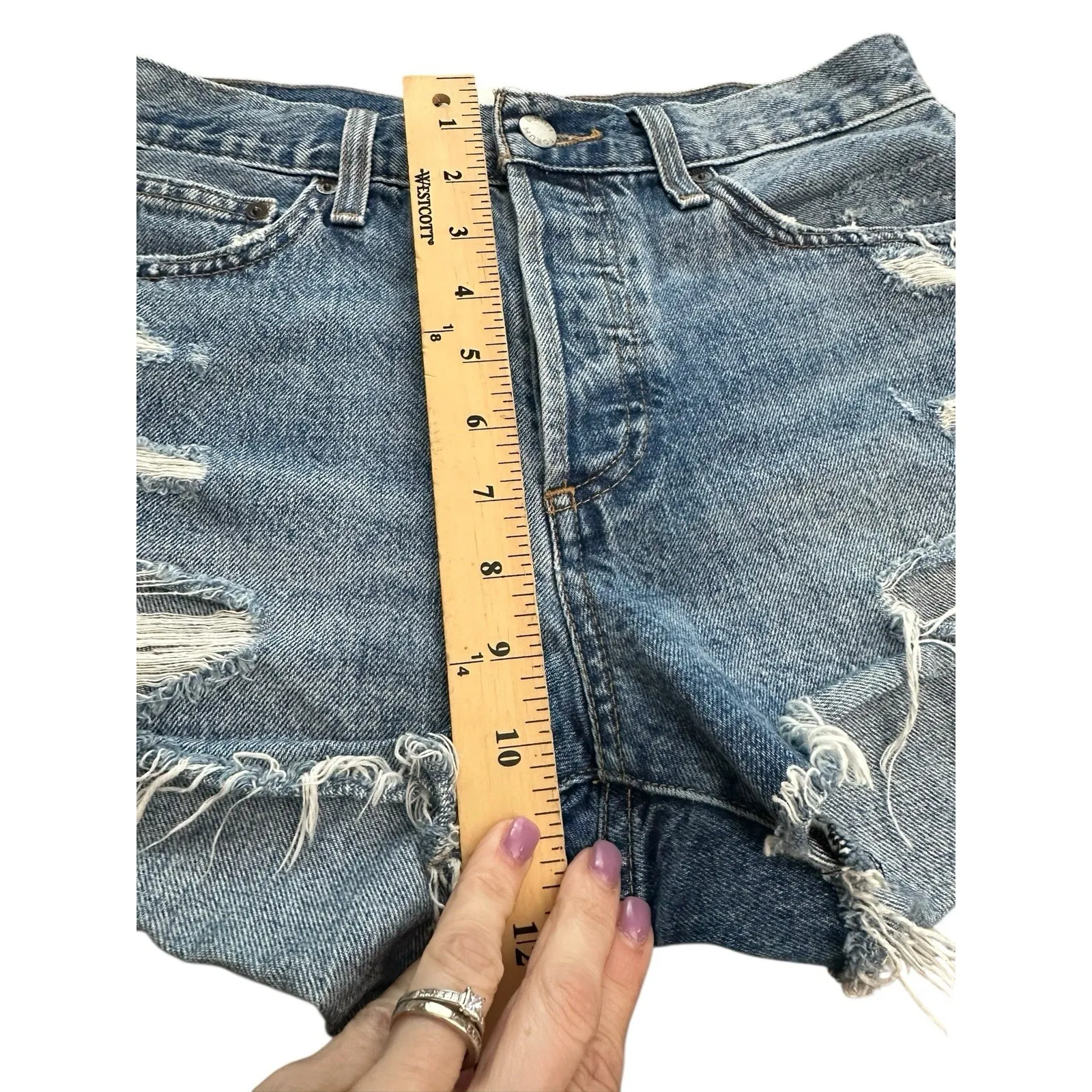 Aritzia Denim Forum Jean Shorts 26 Blue‎ Cut Offs Ex Boyfriend Midi Button #R8-3 - Image 7