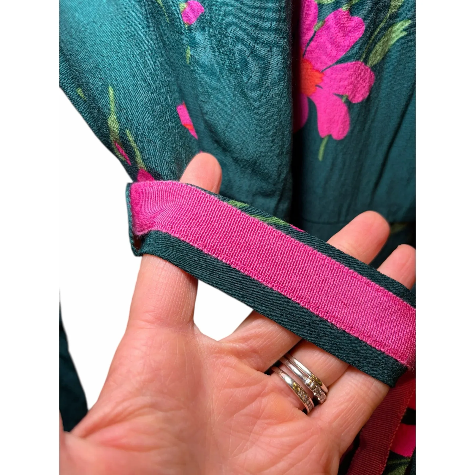 Boden Women US 6 Mara Bramble Belted Floral‎ Hunter Green Pink Long Sleeve Dress - Image 7