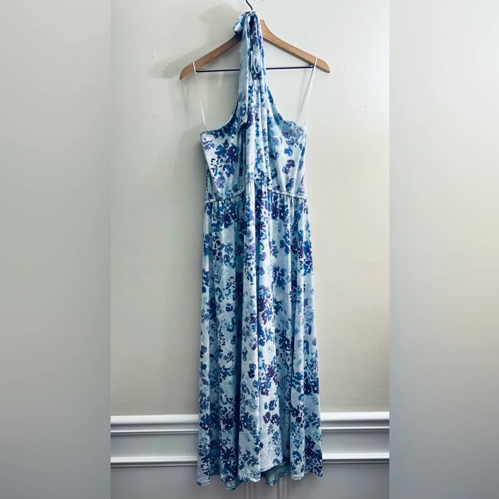 J Jason Wu Halter Maxi Dress HYDRANGEA floral print smocked stretchy L - Image 2