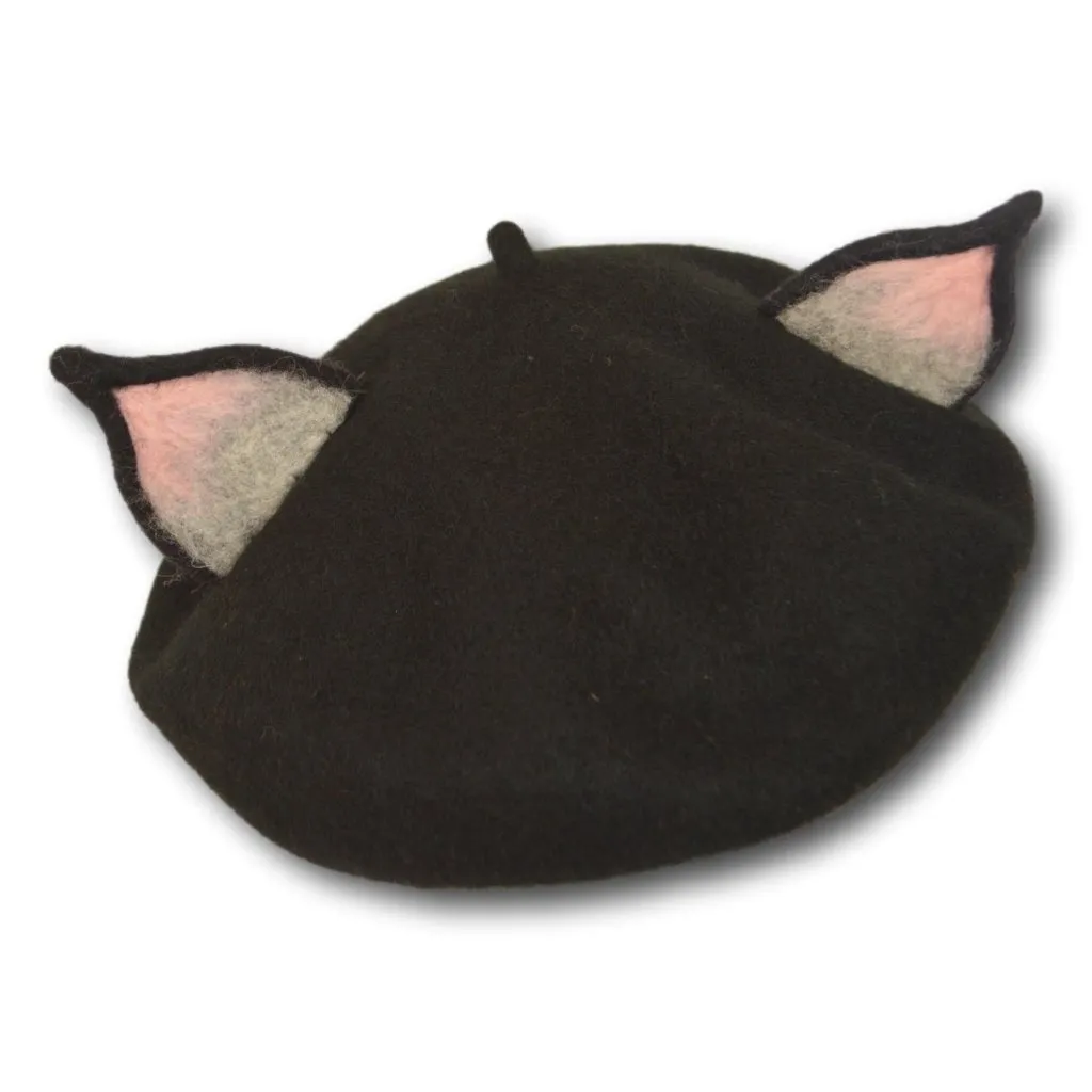Black Cat Ear Beret Hat – Cute Felt Fashion Accessory (Brand New) - Image 2