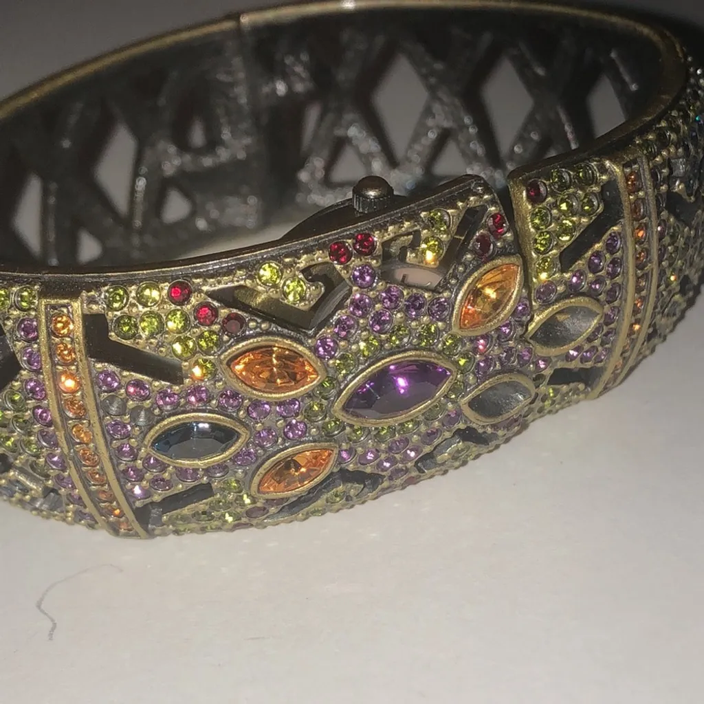 Heidi Daus CZ Rhinestones Hidden Watch Bangle Bracelet Gold - Image 10