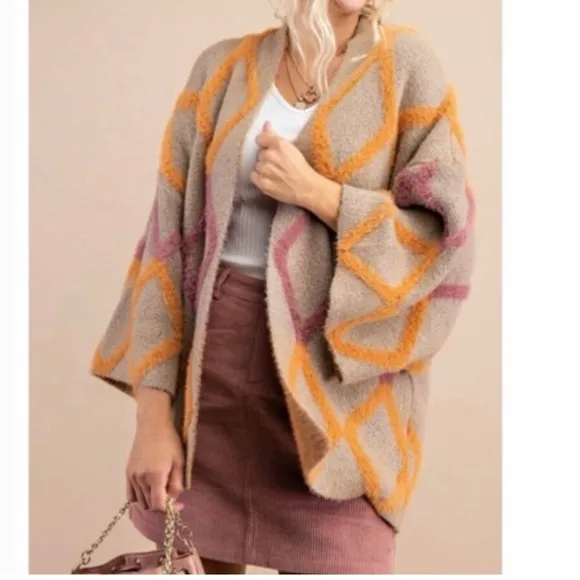 Kori America NWT Diamond Open Front Plush Cardigan Sweater Women’s M/L Coatigan - Image 2