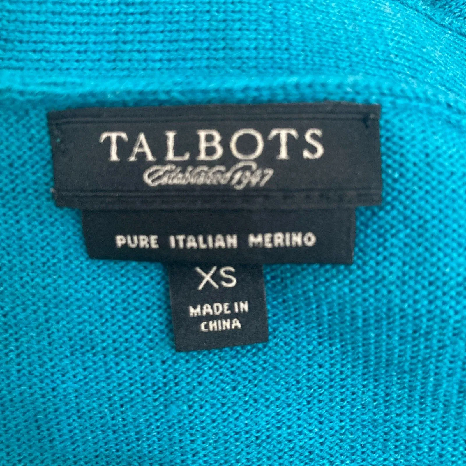 Talbots 100% Merino Wool Argyle Tie-Neck Sweater XS Teal Preppy Light Academia - Image 14