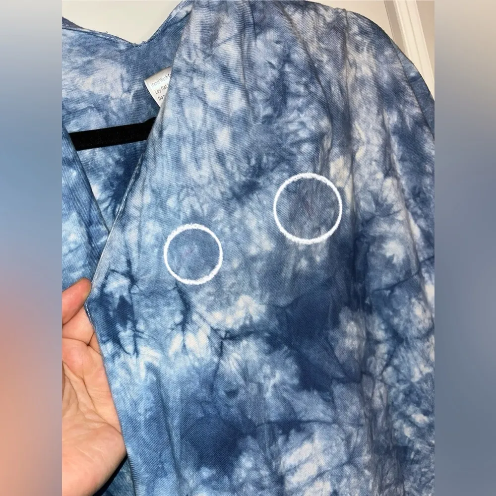 Ellen Tracy Blue Tie Dye Cardigan Pull Over Poncho Styled Fringe One Size - Image 13