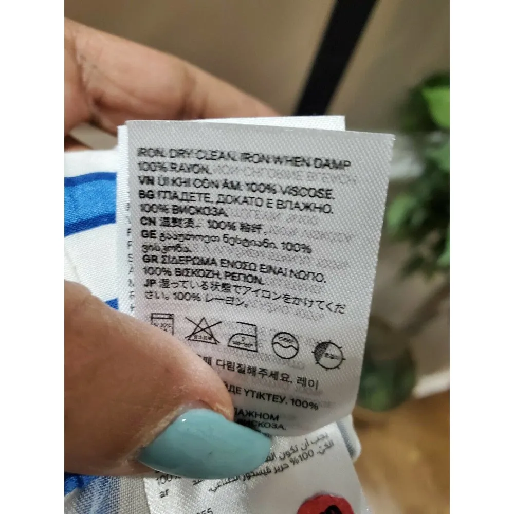 H&M Women's Blue/White Stiped 100% Rayon Mid Rise Wide Legs Dress Pant Size 10 - Image 10