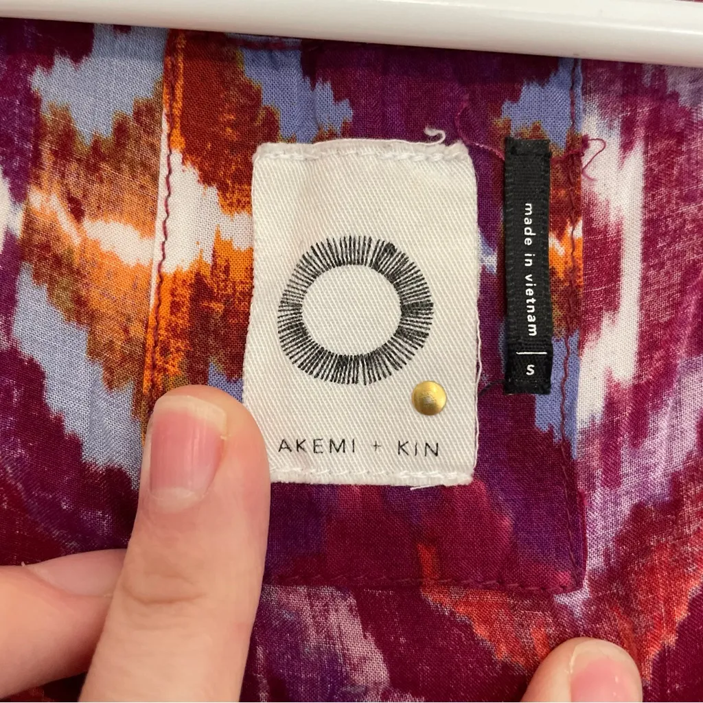 ANTHROPOLOGIE AKEMI KIN Ikat Split Neck Top Orange / Red Aztec Embroidered Boho - Image 6